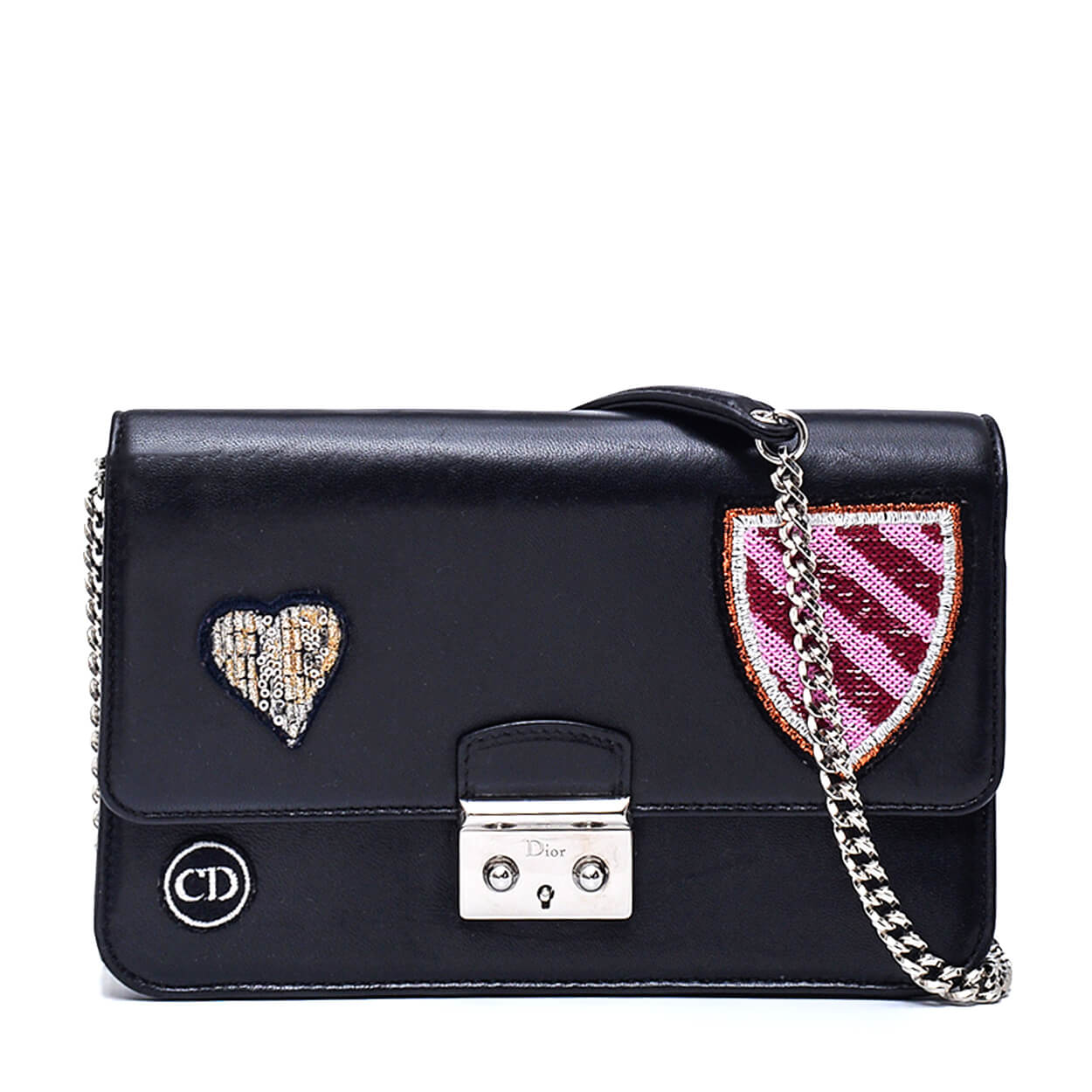 Christian Dior -Black Leather Miss Dior Promenade Heart Badges Messenger Bag 